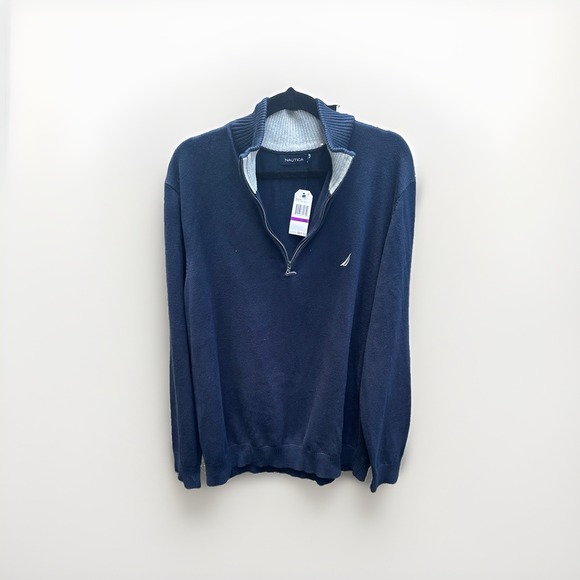 Nautica Other - NWT Nautica Quarter Zip Pullover Sweater Navy Blue 100% Cotton Size 2XL